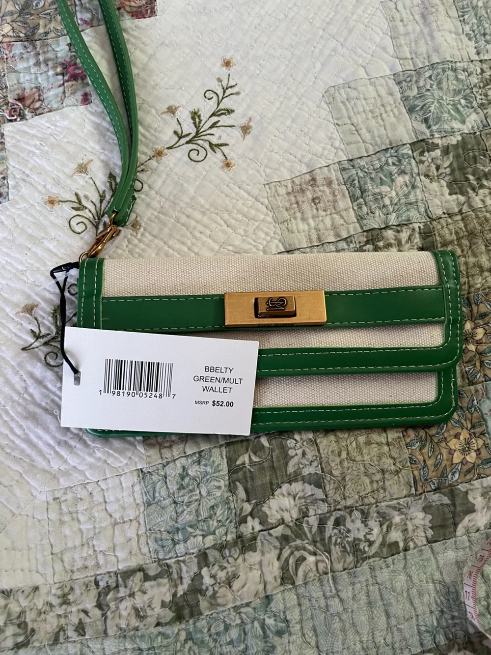 Steve Madden Green Trim Canvas Wristlet Wallet